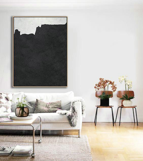 Handmade Extra Large Contemporary Painting,Black And White Minimal Painting On Canvas - Hand Paint Large Art